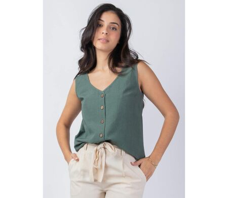 Top femme sans manches SABINE uni kaki Coton Du Monde