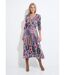 Robe longue satin imprimé ethnique manches 3/4-1