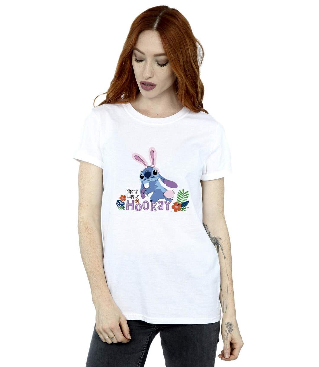 Disney Femmes/Les femmes Lilo & Stitch Hippity Hop Stitch T-Shirt Boyfriend en coton (Blanc) - UTBI30353-2