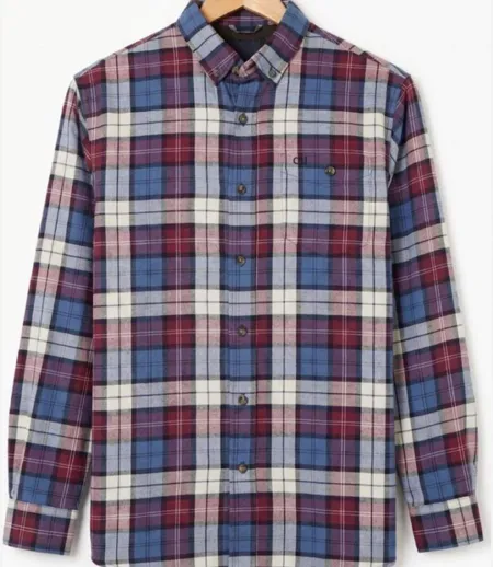 CHALLENGER CH2026 — Chemise à carreaux manches longues bordeaux et bleu : chaleur en Coton gratté et coupe confort