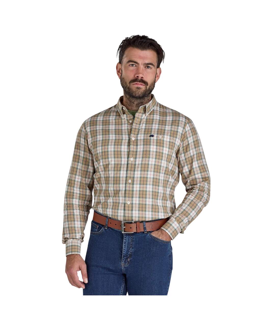 Chemise Manches Longues Motif/style À Carreaux Suffolk Homme Brun Clair Raging Bull-2