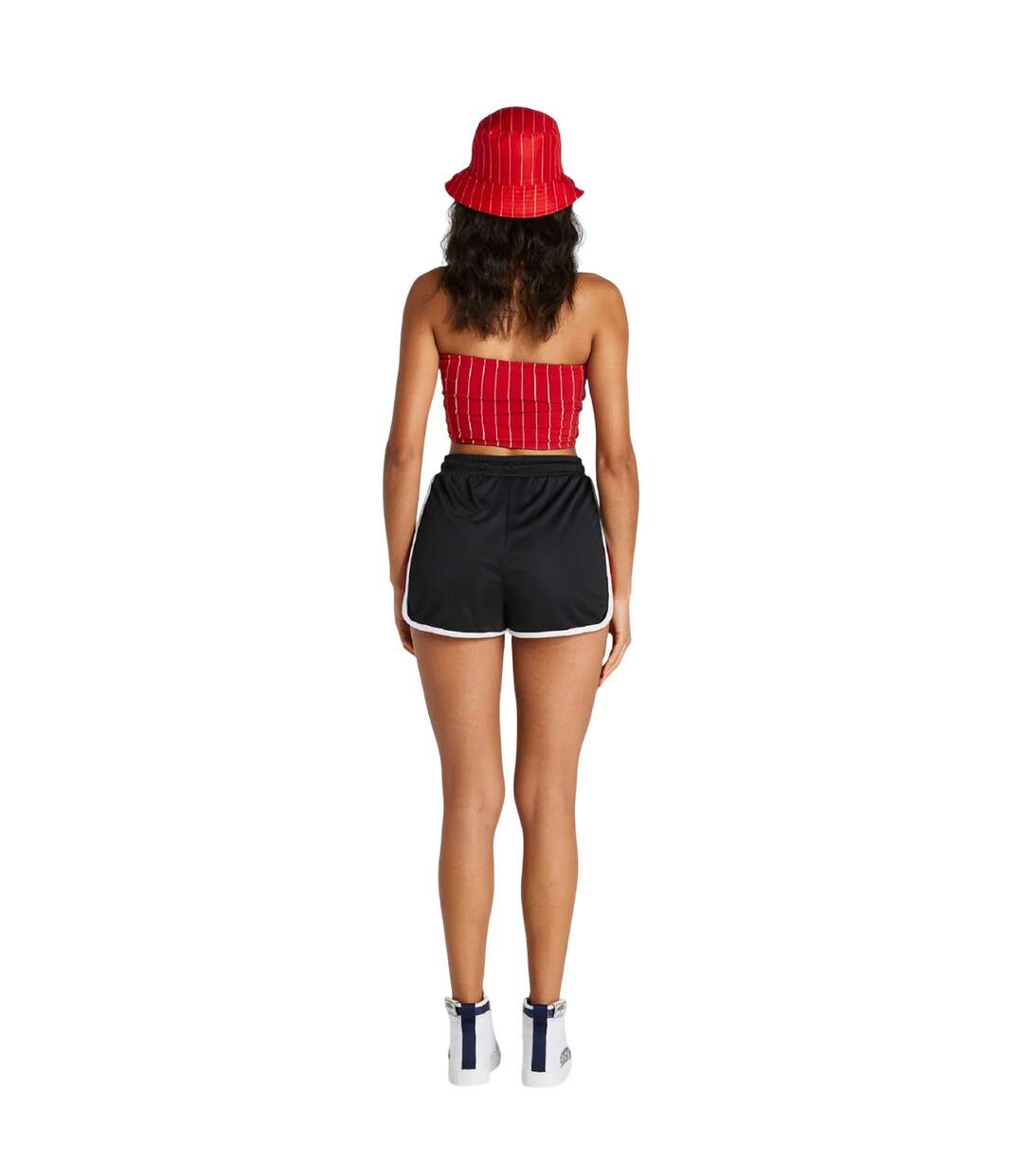 Womens/ladies Pinstripe Bandeau Crop Top Red SikSilk-3