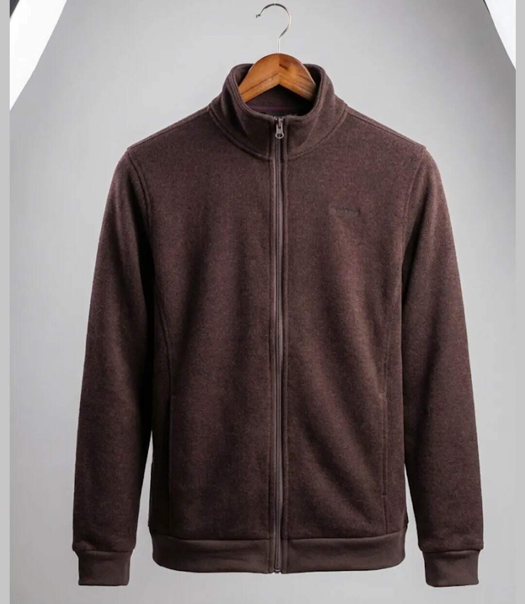 Cardigan Zippé Polaire Tricot Marron - Col Montant & Coudières-4
