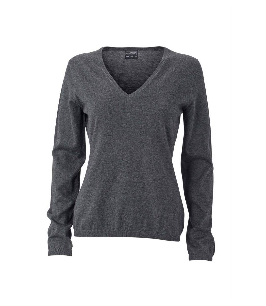 Pull classique cachemire col V - FEMME - JN663 - gris anthracite