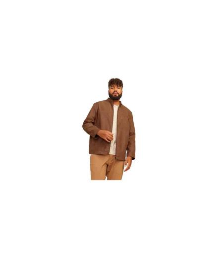 Mens Biker Mock Neck Plus Long-sleeved Jacket Cognac Jack And Jones