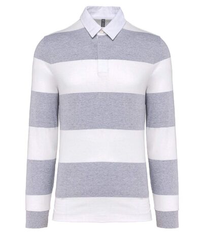 Polo rugby rayé manches longues - Homme - K285 - gris oxford et blanc