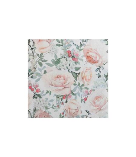 Lot de 20 Serviettes en Papier Roses 33x33cm Blanc