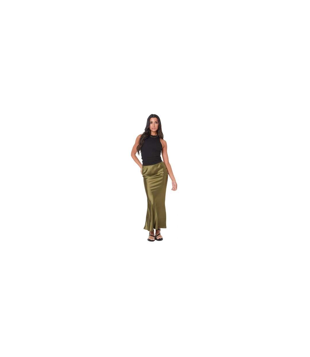 Womens/ladies Satin Maxi Skirt Khaki Green I Saw It First-1