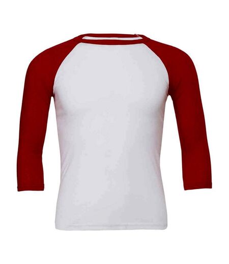 Unisex adult 3/4 sleeve baseball t-shirt white/red Canvas