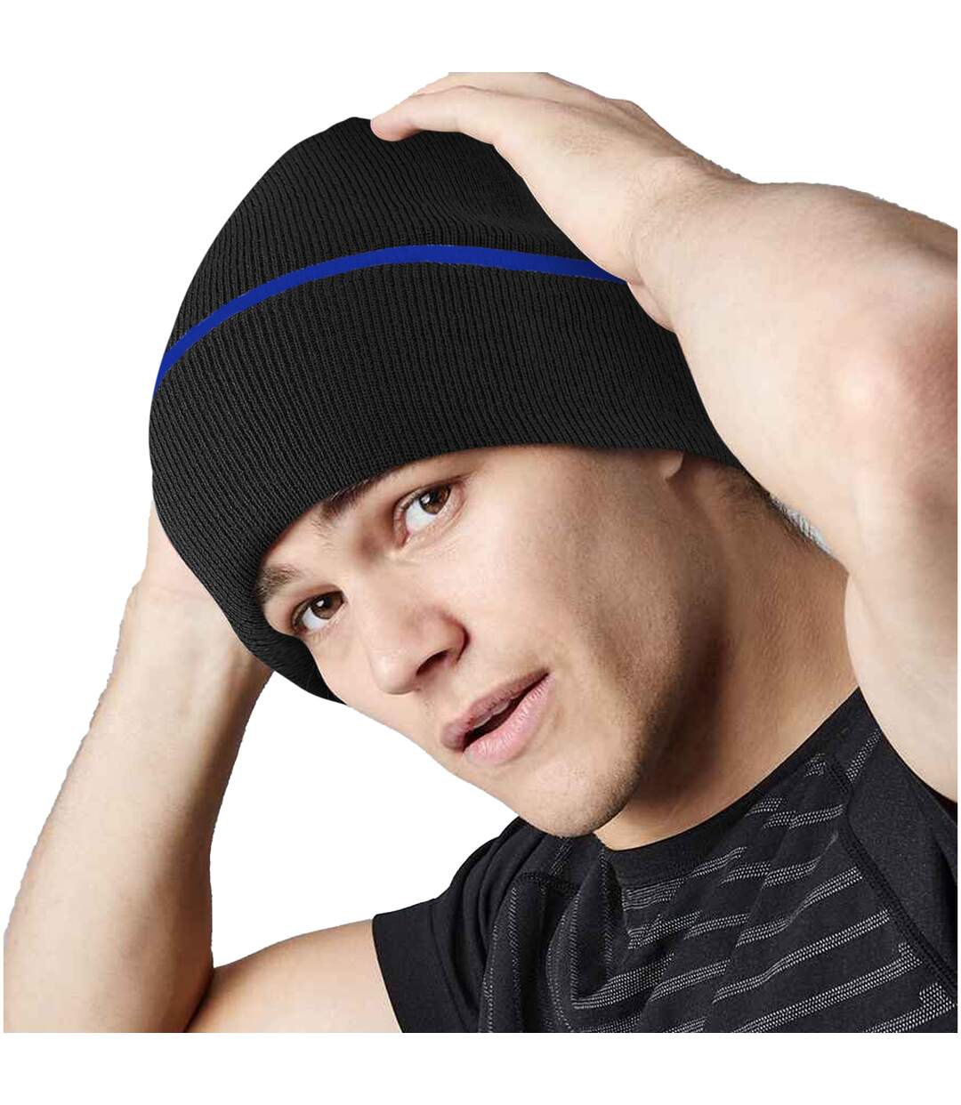 Bonnet Adulte Unisexe Noir Bleu Roi Vif Beechfield-3
