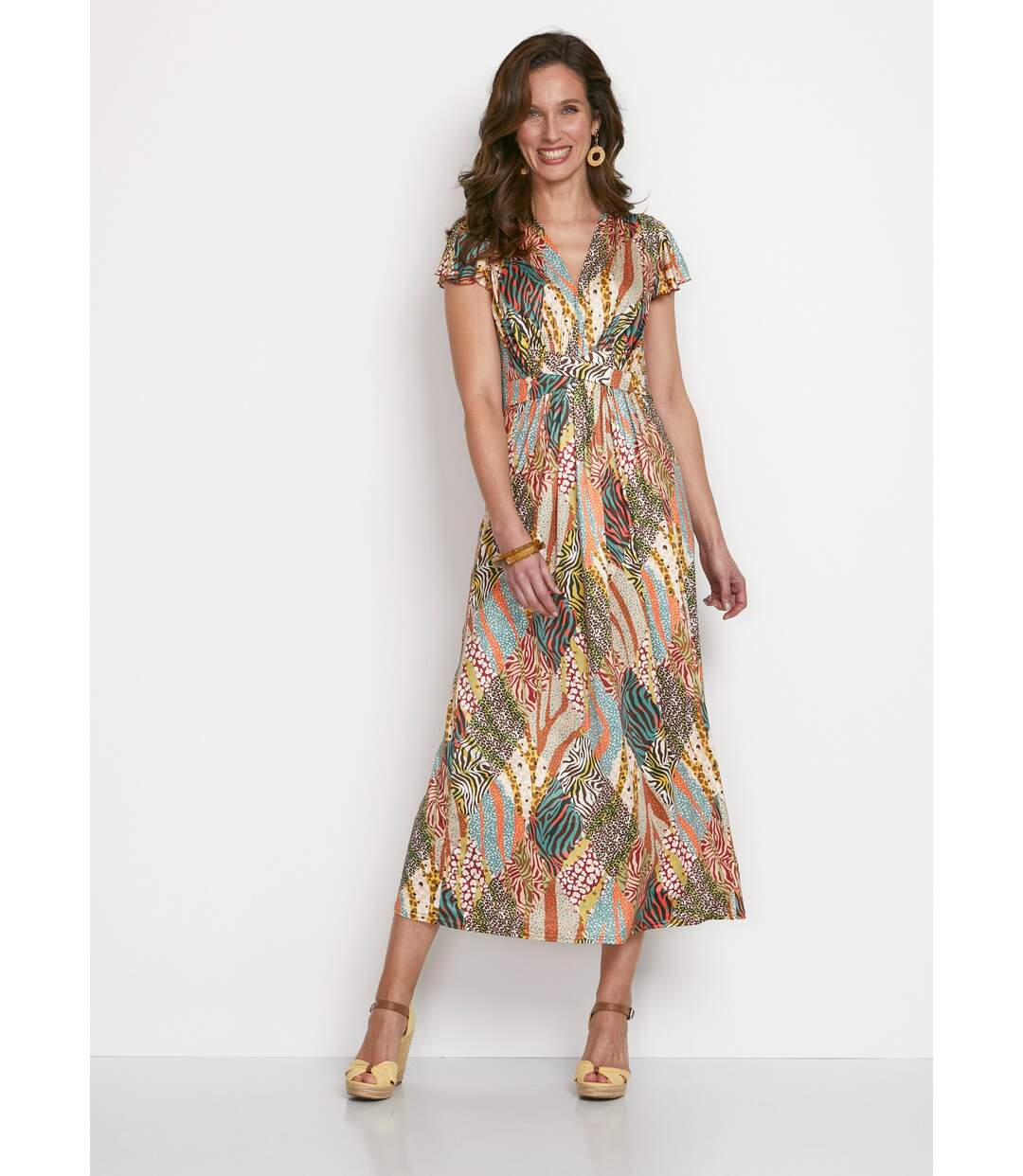 Robe longue évasée imprimé safari-1