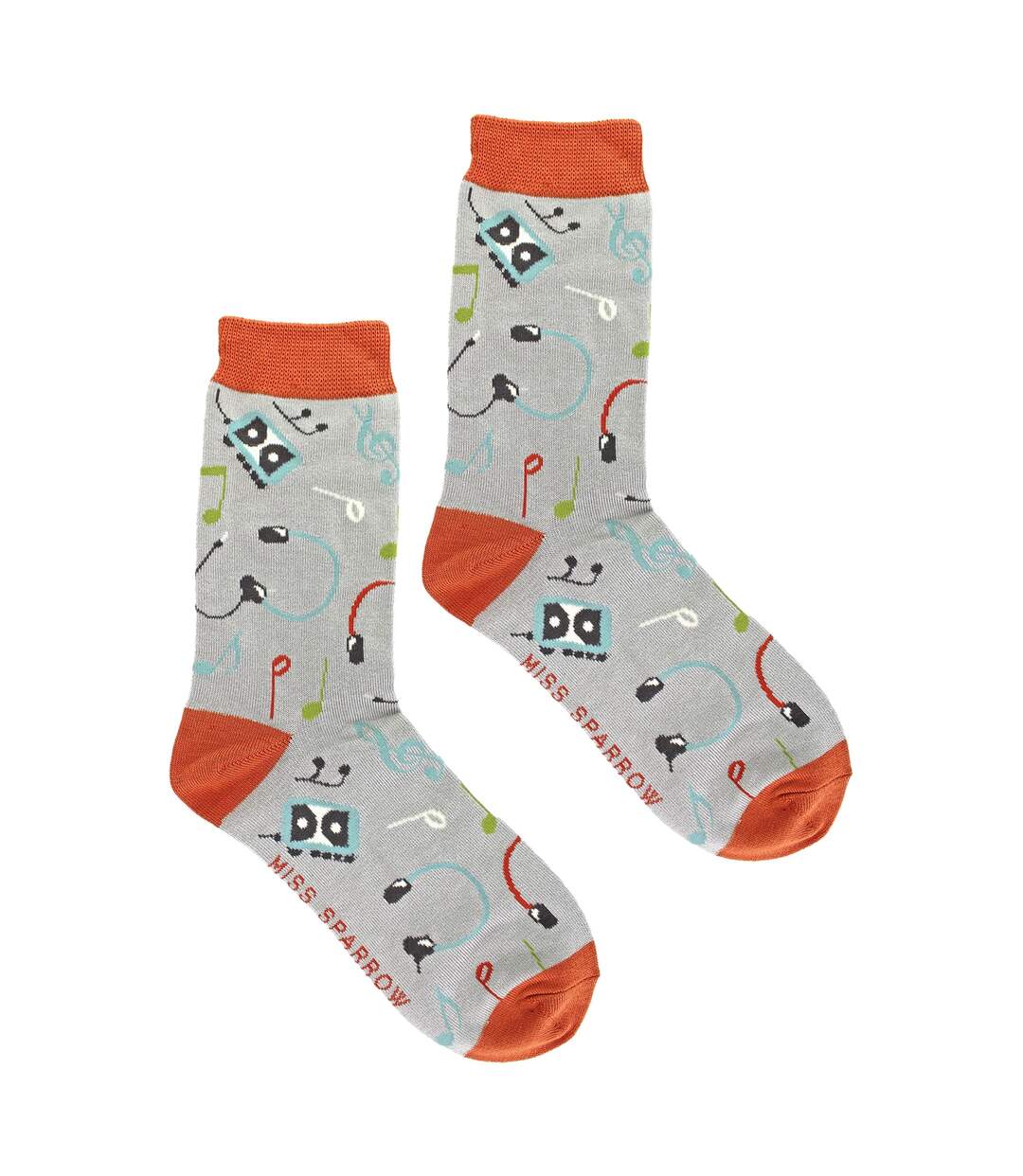 Miss Sparrow - Chaussettes Fantaisie Femme Bambou Motif Musique Rétro Douces-4