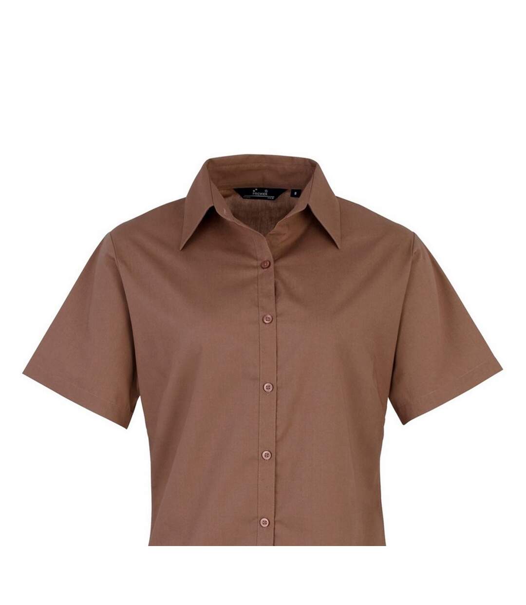 Short Sleeve Poplin Blouse / Plain Work Shirt Brown Premier-2