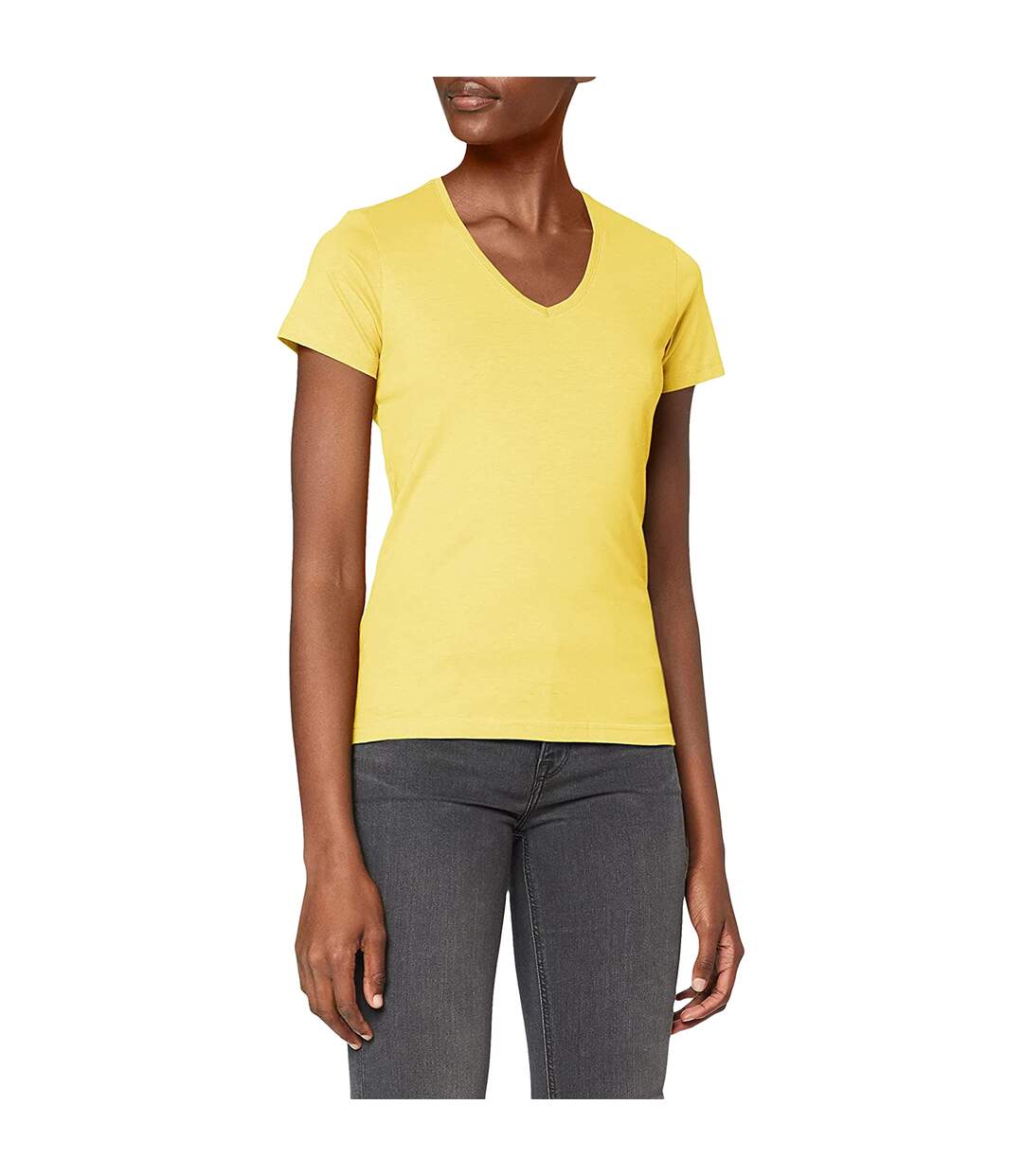 T-shirt col v femme jaune Stedman