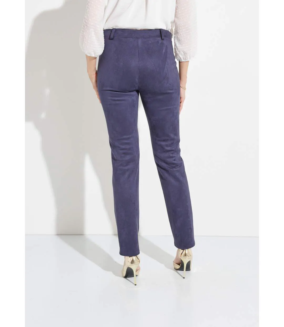 Pantalon droit suédé effet ventre plat-2