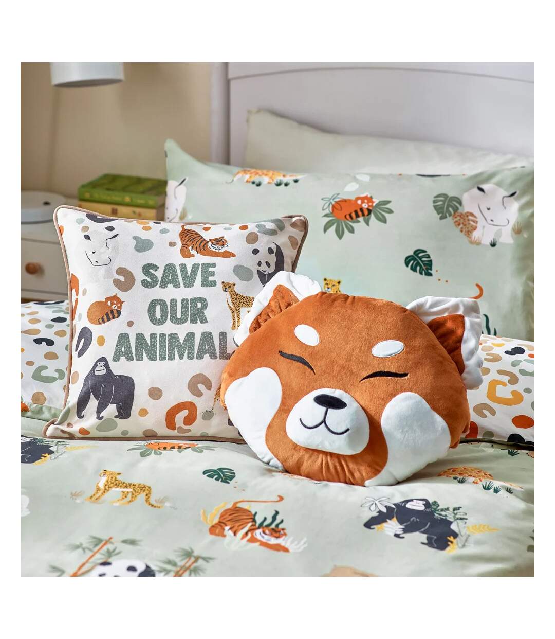 Wildlife reversible animals duvet cover set multicoloured/green Little Furn-3