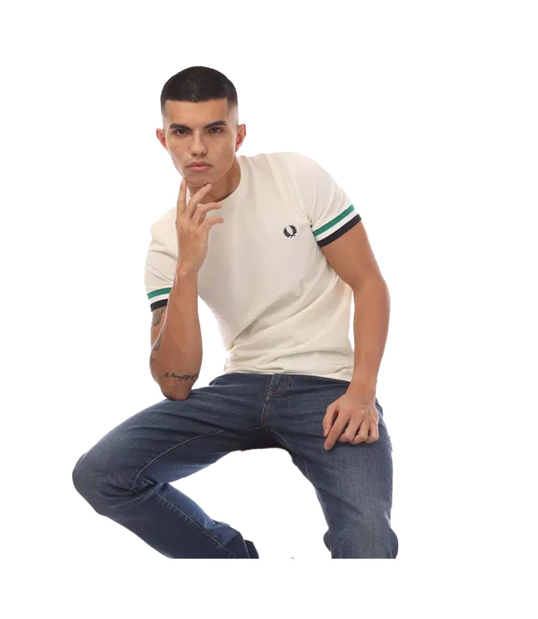 Mens Bold Pique Tipped T-shirt Ecru Fred Perry-3