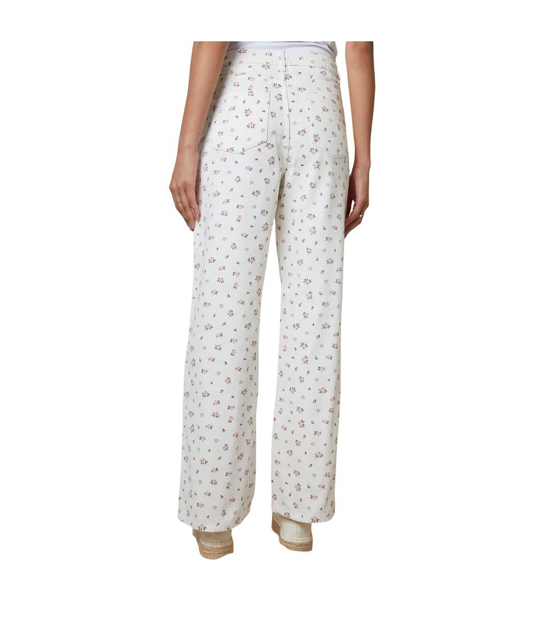Womens/ladies Soleil Floral Wide Leg Jeans White Threadbare-3