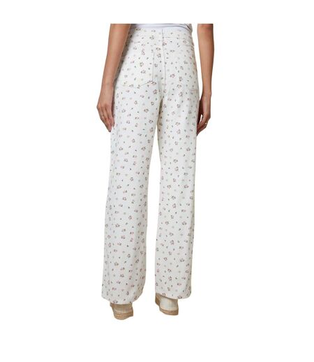 Womens/ladies Soleil Floral Wide Leg Jeans White Threadbare