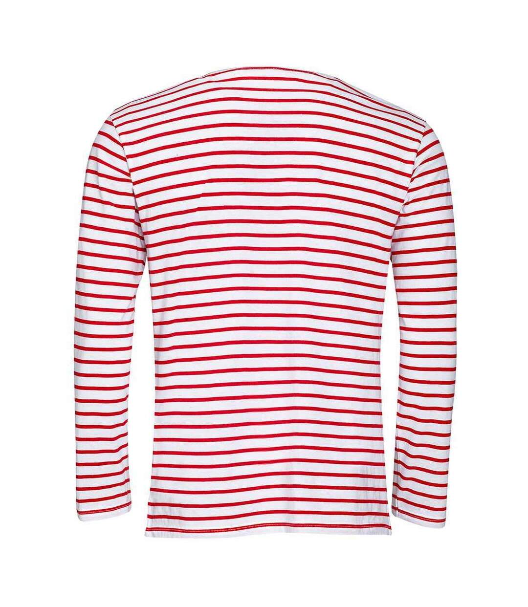 Mens Marine Striped Long-sleeved T-shirt White Red SOLS-2