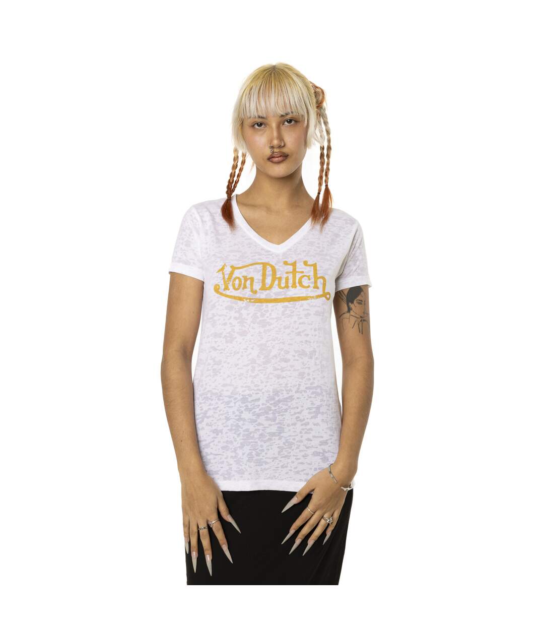 T-shirt femme en col v avec print devant Classic Vondutch