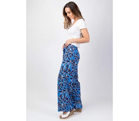 Pantalon été jambes larges MELODY imprimé floral bleu Coton Du Monde