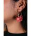 30mm Pink Petal Floral Fabric Large Round Dainty Huggie Hoop Earrings