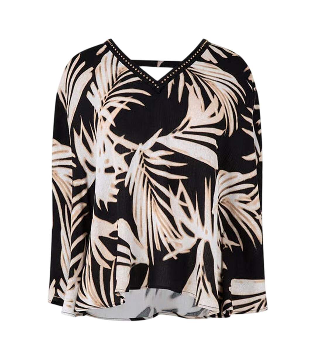 Womens/ladies Leaf Print V Neck Relaxed Fit Blouse Multicoloured Biba-1