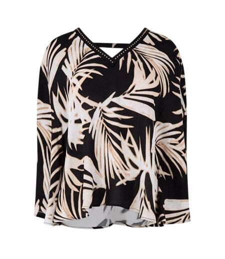Womens/ladies Leaf Print V Neck Relaxed Fit Blouse Multicoloured Biba