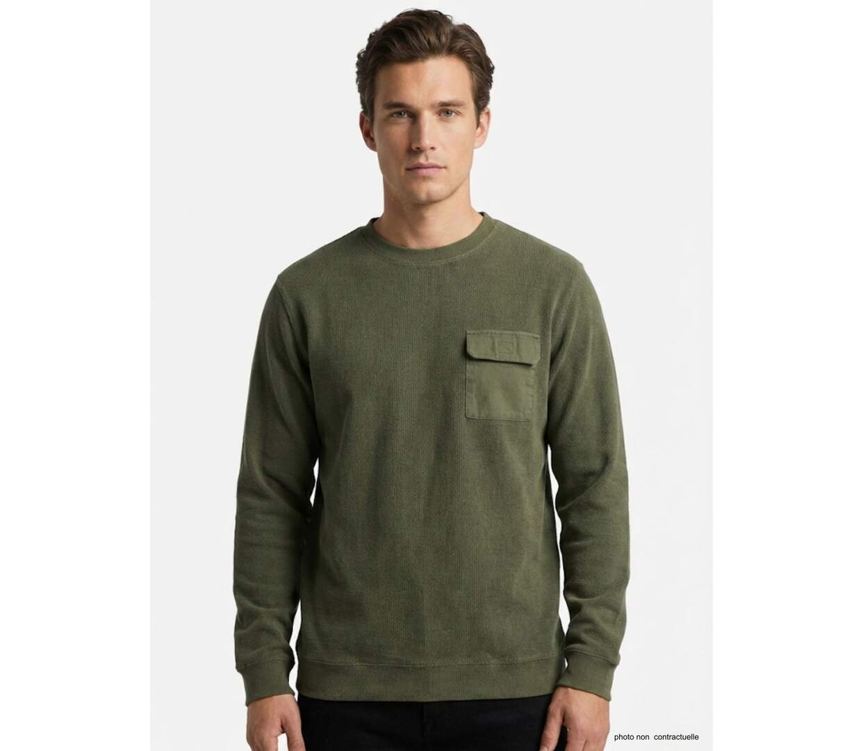 Sweat Homme Ledertys Kaki avec Poche et Renforts (Réf. LY0707)-1