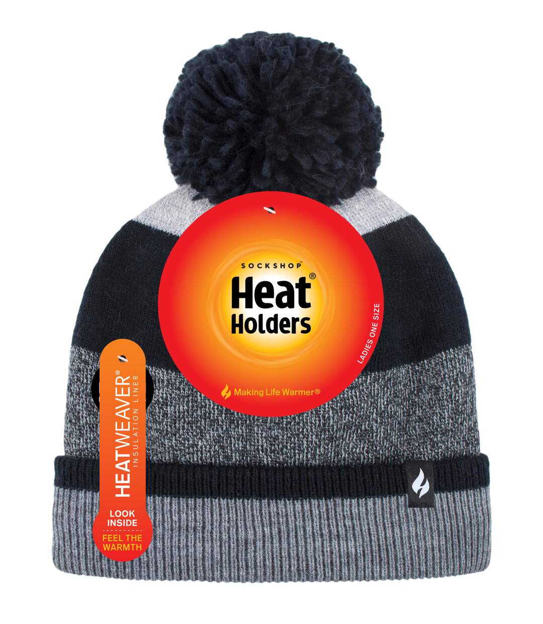 Heat Holders - Ladies Warm Knit Fleece Lined Winter Warm Hat with Pom Pom-2