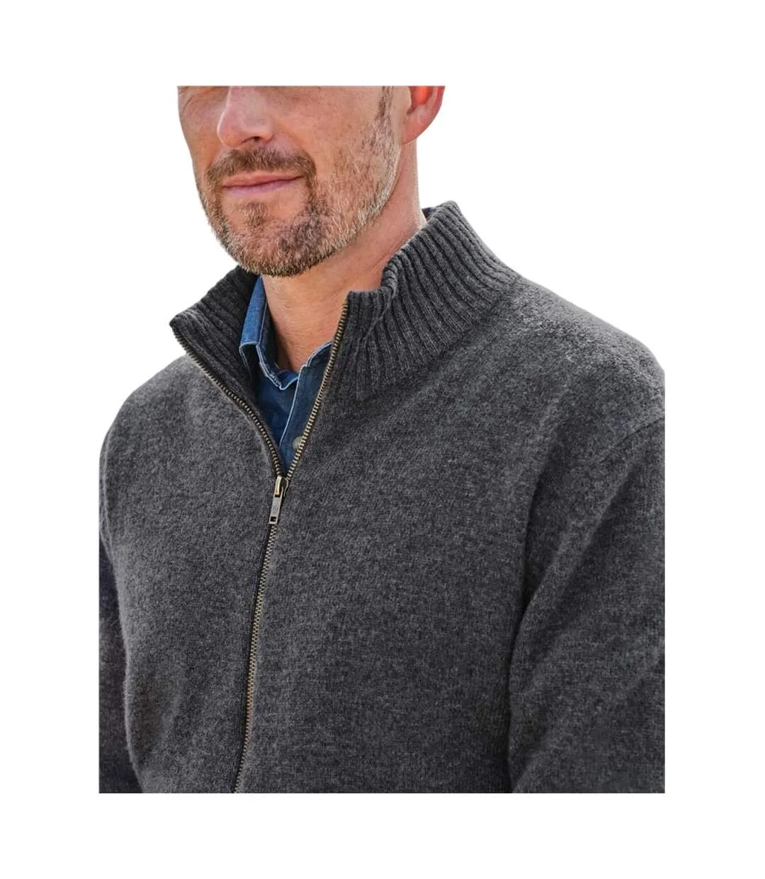 Mens Lincoln Lambswool Full Zip Cardigan Charcoal WoolOvers-3