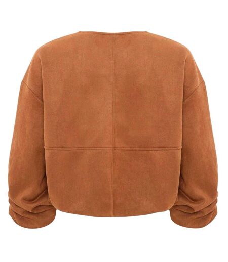 Womens/ladies Faux Suede Bubble Hem Jacket Brown I Saw It First
