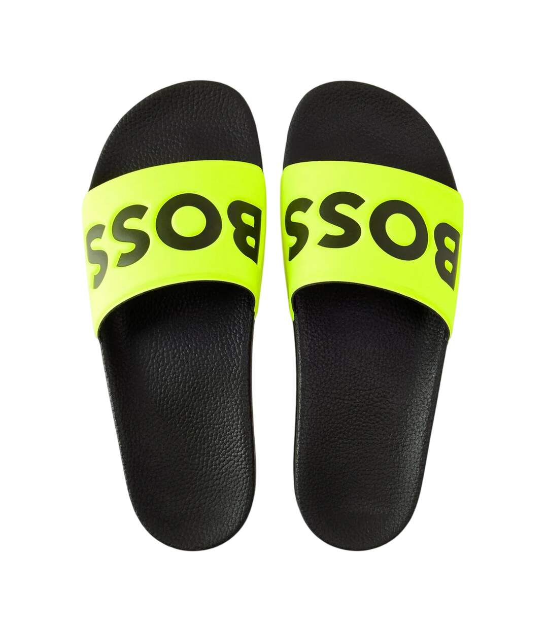 Mens Aryeh Logo Sliders Neon Black Boss-3