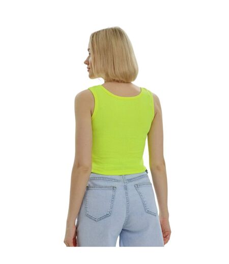 Womens/ladies mercan button crop top neon yellow Lookus