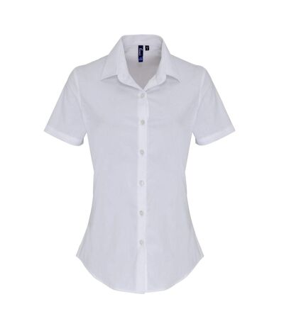 Premier Womens/Ladies Stretch Fit Poplin Short Sleeve Blouse (White)