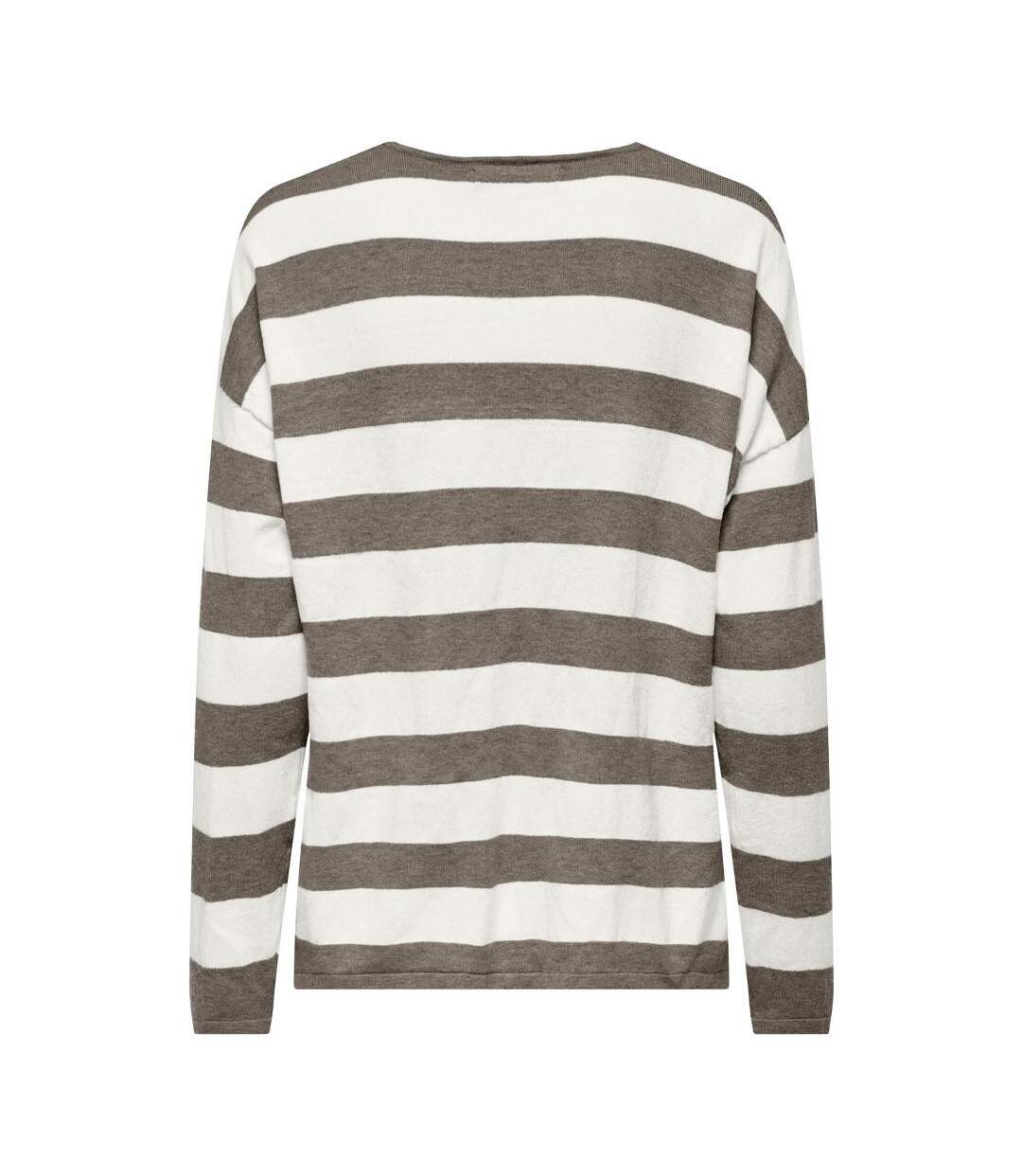 Pull marron à rayures femme only chianti - l-2
