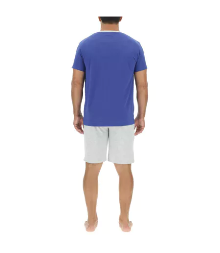 Ensemble Pyjama court homme en coton uni col boutonné & Logo poitrine Pierre Cardin