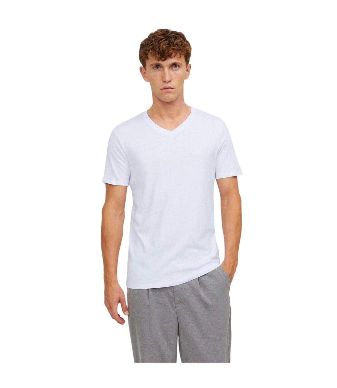 Pack Of 2  Mens V Neck Regular T-shirt  White Jack And Jones-4