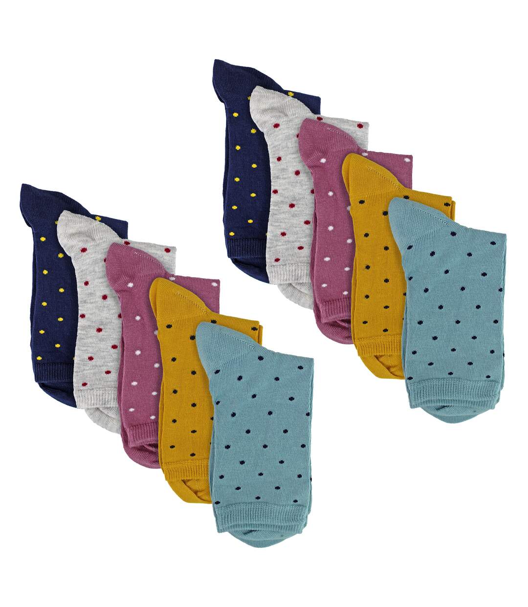 10 Pairs Ladies Multi Spot Socks - Soft Cotton Rich Polka Dot Everyday Socks-3