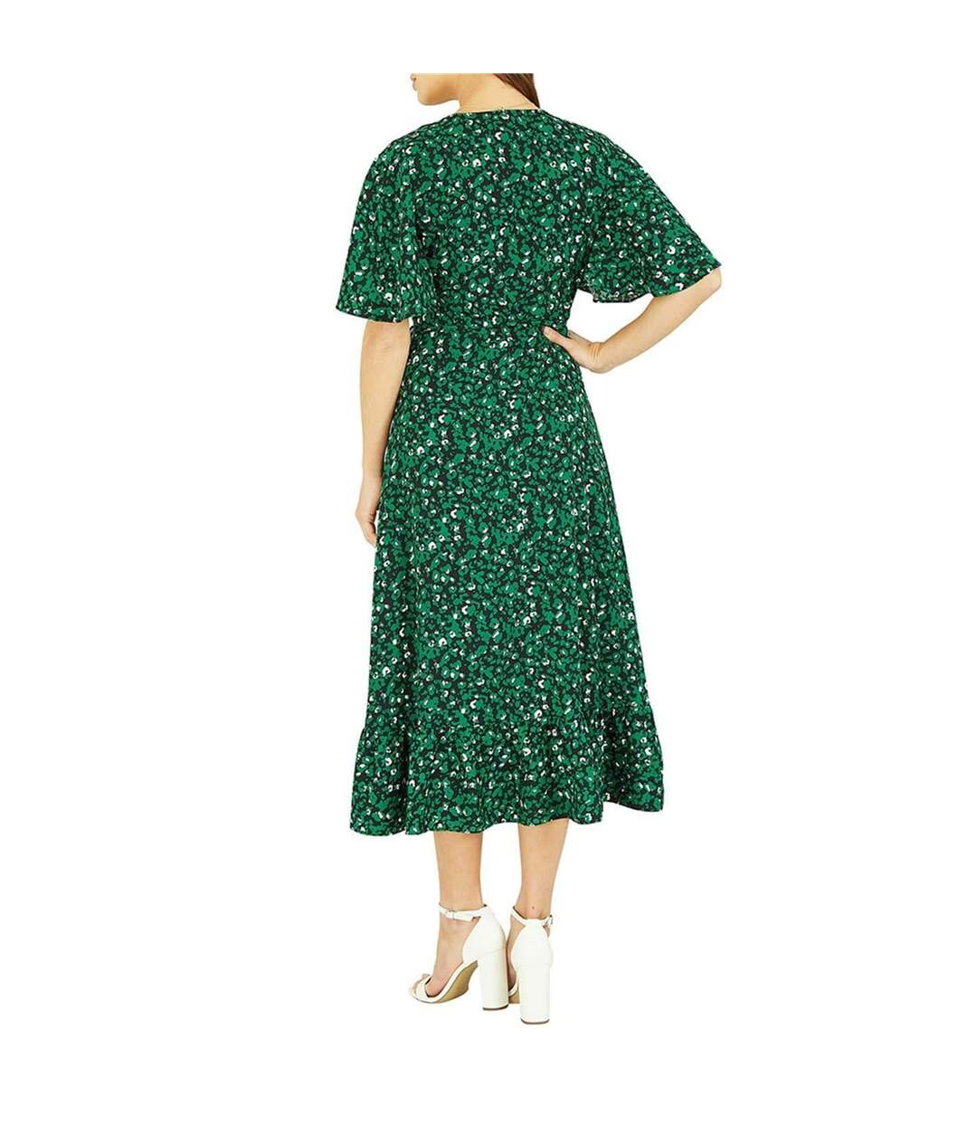 Robe Portefeuille Manches Volantées Motif/style Imprimé Léopard Femme Vert Mela London-3