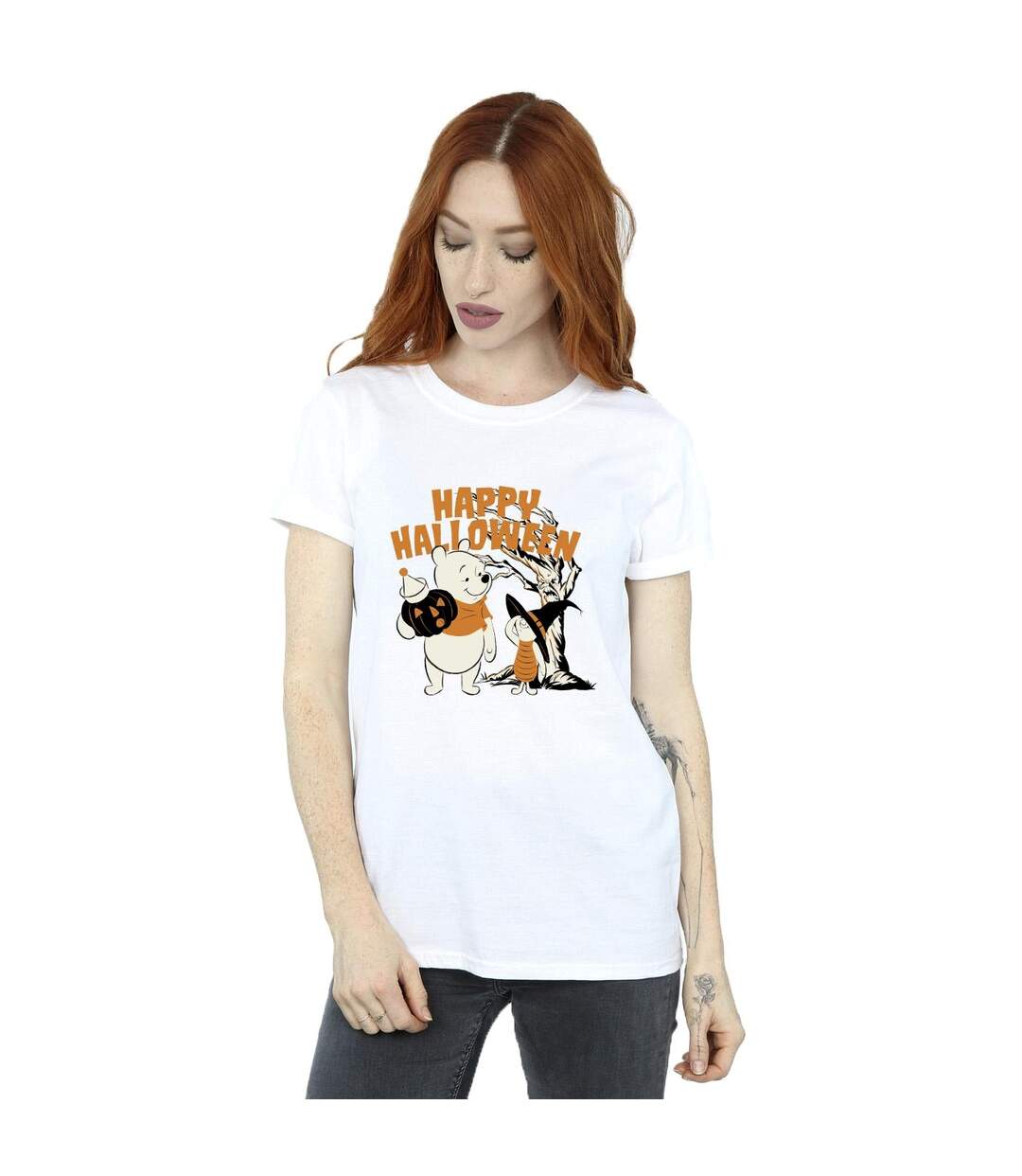 Disney Womens/Ladies Winnie The Pooh And Piglet Happy Halloween Cotton Boyfriend T-Shirt (Blanc) - UTBI47444-2