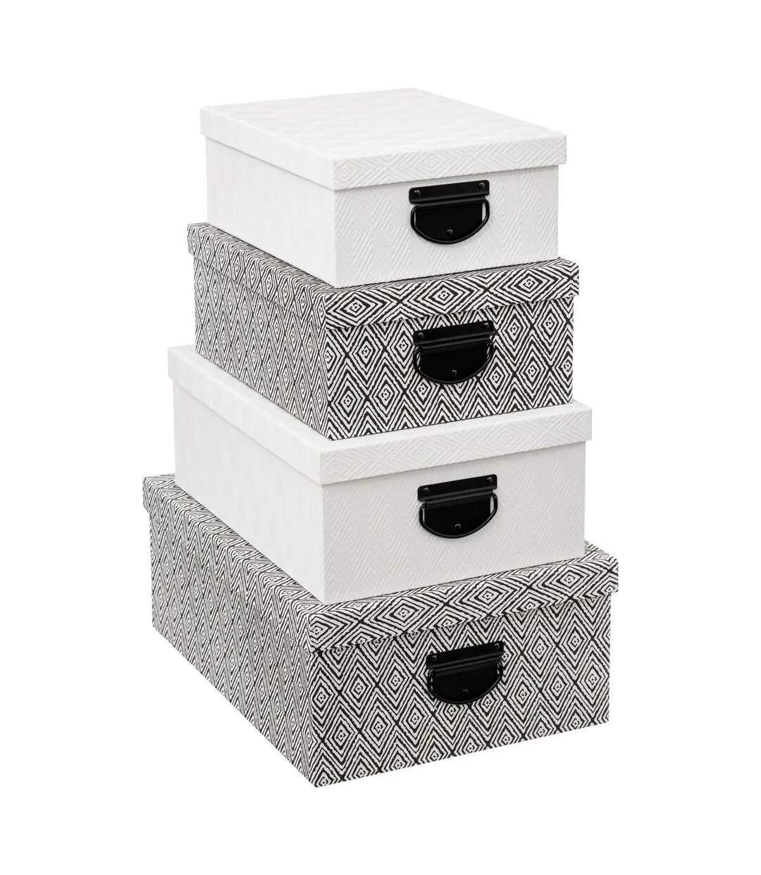 Lot de 4 Boîtes de Rangement Effet Relief 39cm Blanc-1