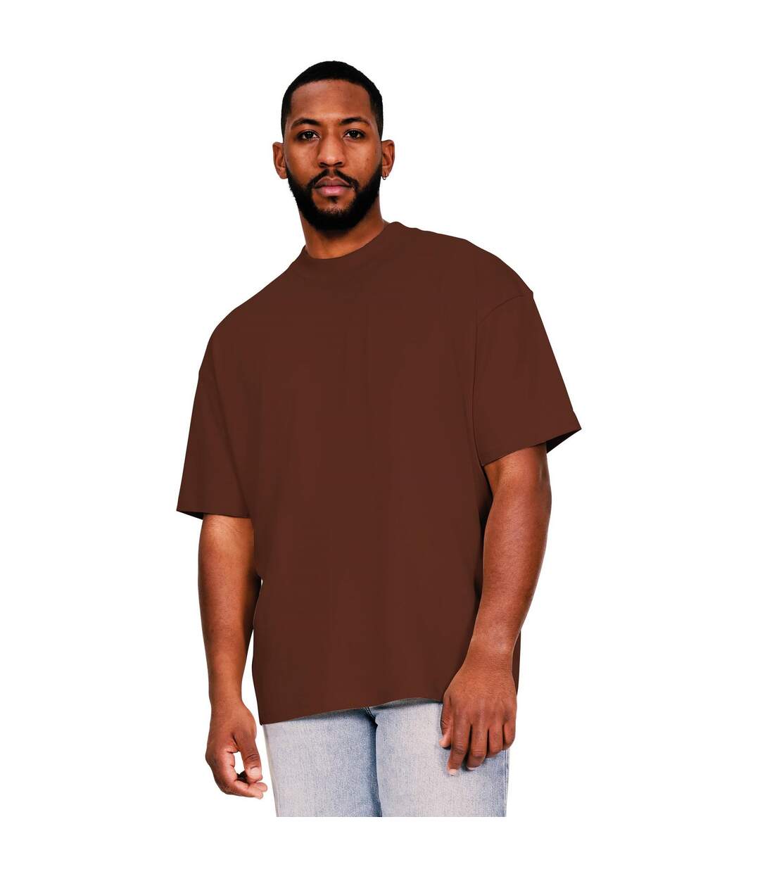 Mens ringspun cotton extended neckline oversized t-shirt chocolate Casual Classics-1