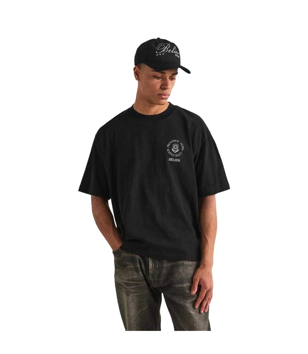 Mens Cannes Graphic Print Regular T-shirt Black Belier-1