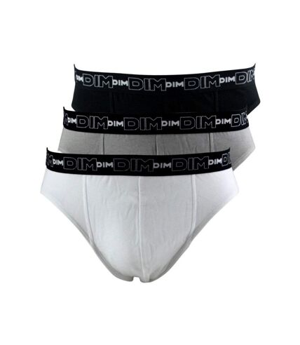 DIM Lot de 3 Slips Homme Coton STRETCH Blanc Gris Noir