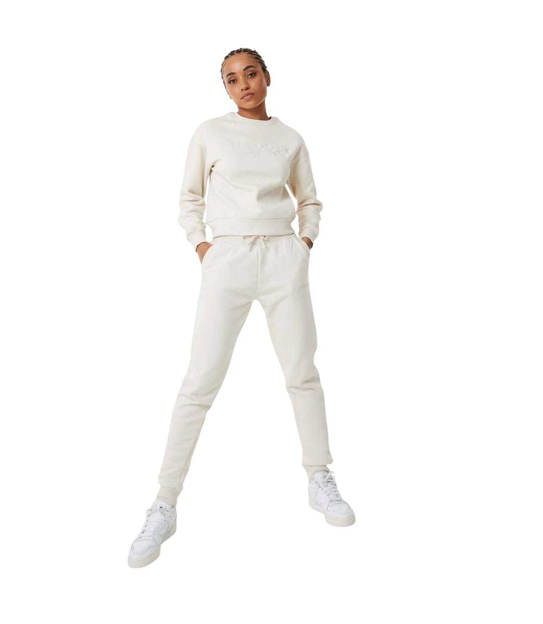 Womens/ladies Cotton Blend Adjustable Waist Classic Joggers Cream USA-1
