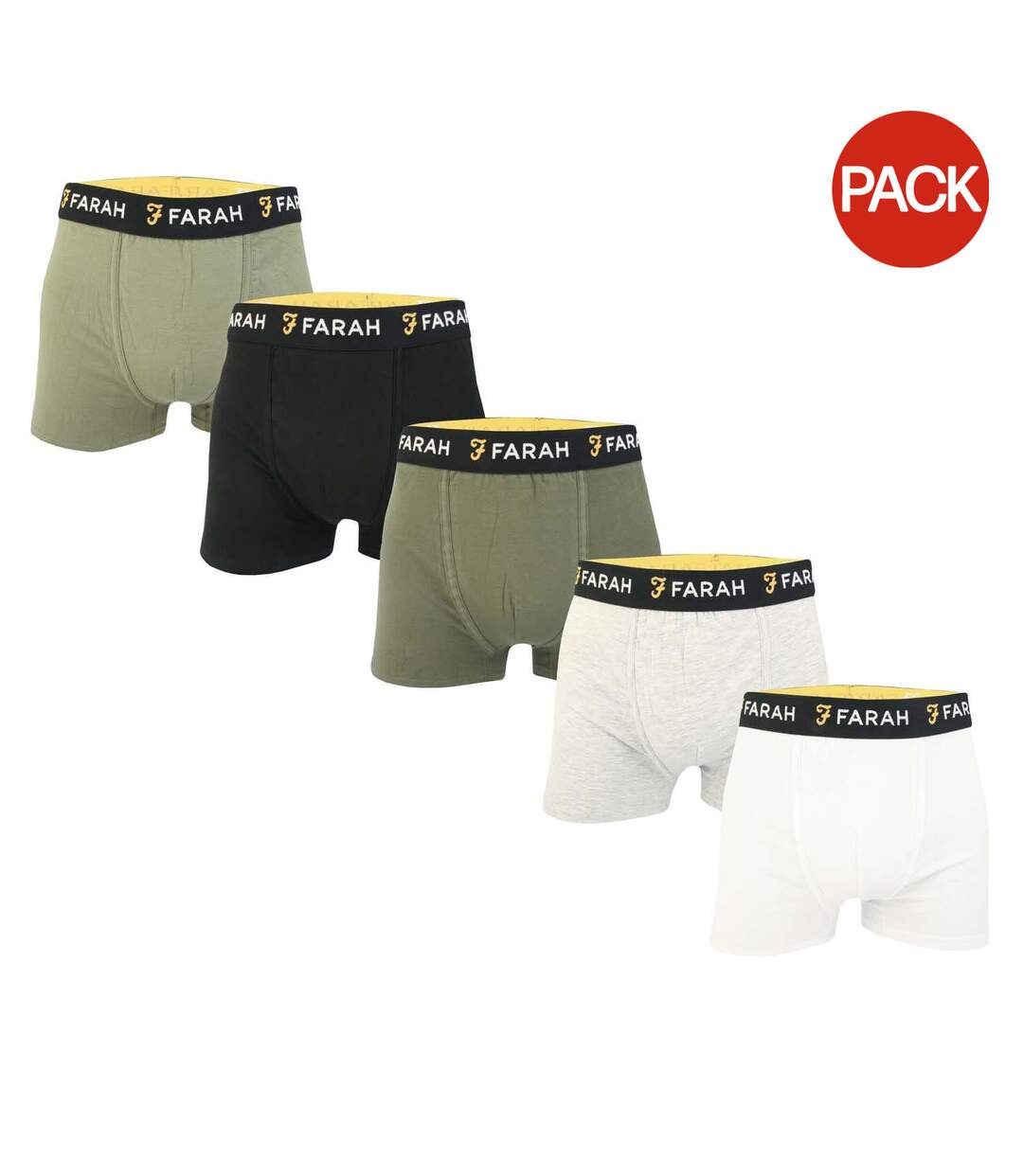 Pack Of 5  Mens Renzo Boxer Shorts  Khaki Green White Black Grey Farah-1