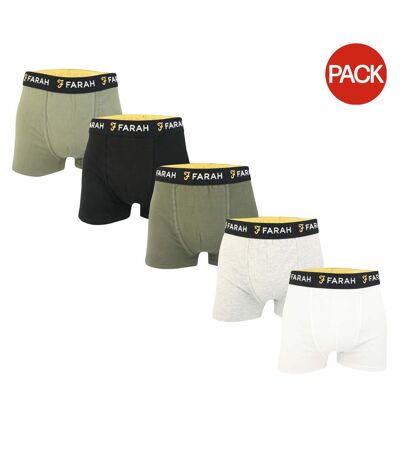 Pack Of 5  Mens Renzo Boxer Shorts  Khaki Green White Black Grey Farah