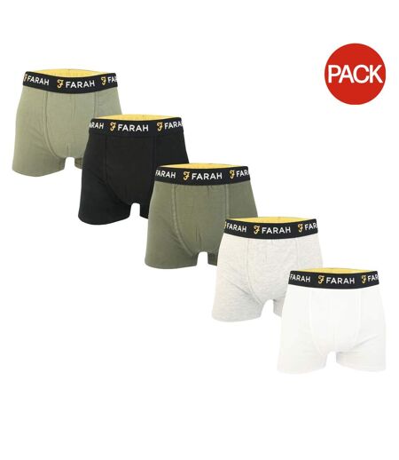 Pack Of 5  Mens Renzo Boxer Shorts  Khaki Green White Black Grey Farah